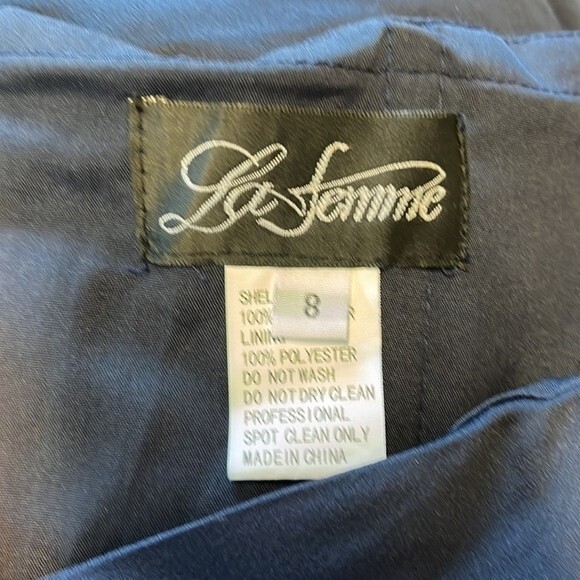 NWOT La Femme | Navy Ruched Beaded Short-Sleeve Formal Elegant Long Gown 8 - Picture 9 of 14